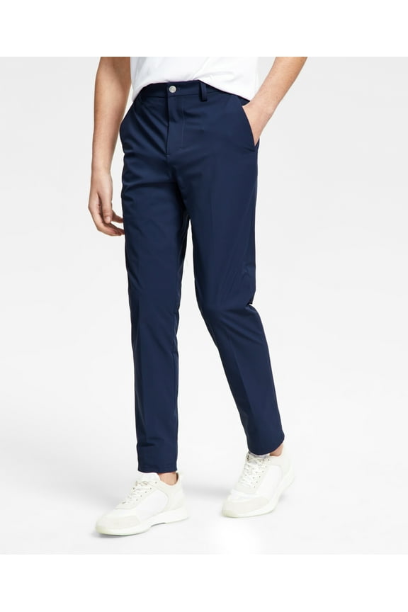 Mens Slim Fit Tech Solid Performance Dress Pants 34 X 32 Navy Blue