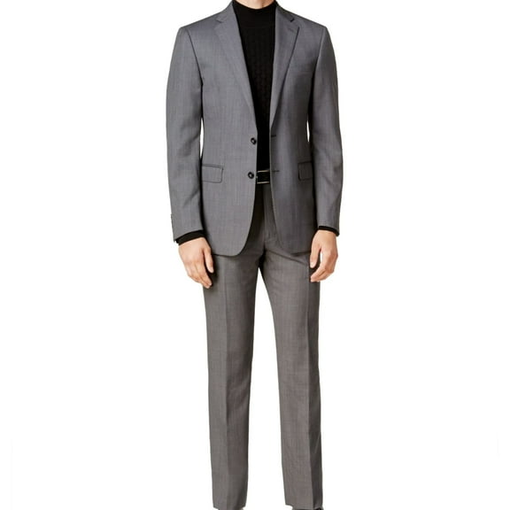 Calvin Klein Mens Slim Fit Two Button Blazer Jacket, Grey, 44 Long