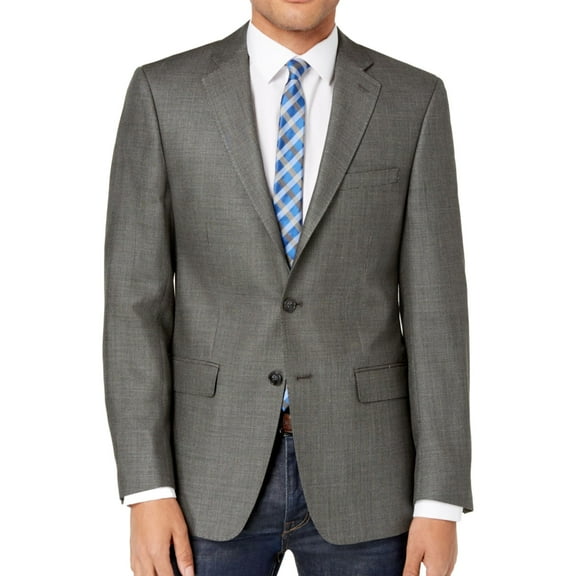 Calvin Klein Mens Slim Fit Two Button Blazer Jacket, Grey, 44 Regular