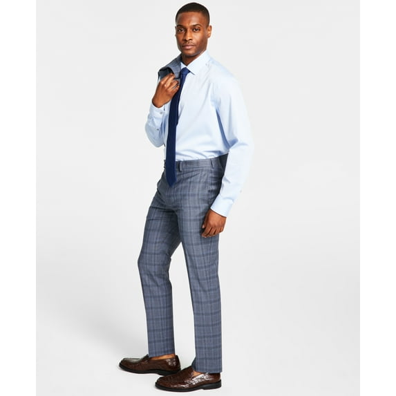 Men's Slim-Fit Wool Stretch Suit Pants Grey Blue 42x30