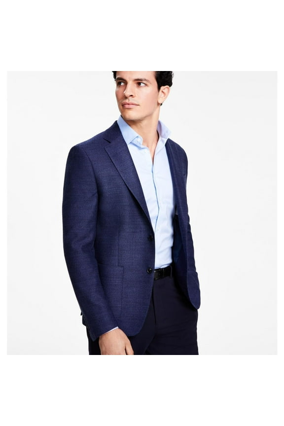 Mens Slim Fit Wool Two Button Blazer Jacket, Blue, 42 Short