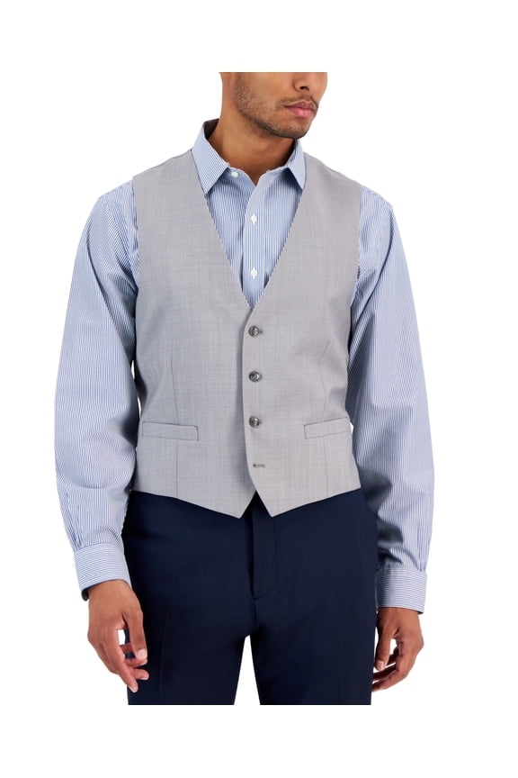 Mens Slim fit Button-Up Suit Vest Large Grey Stretch Wool