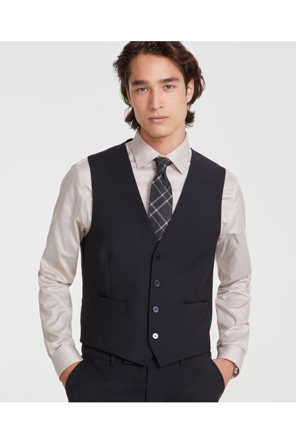 Mens Slim fit Button-Up Suit Vest Small Black Solid Stretch