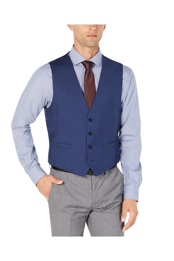 Mens Slim fit Wool Suit Vest XXL Blue Solid