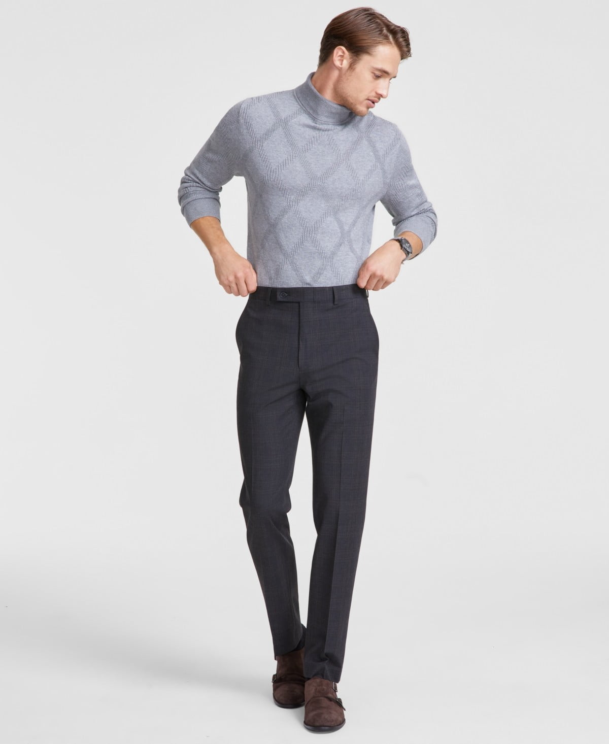 Calvin Klein Mens Slim fit Dress Pants 30 30 Dark Grey Plaid