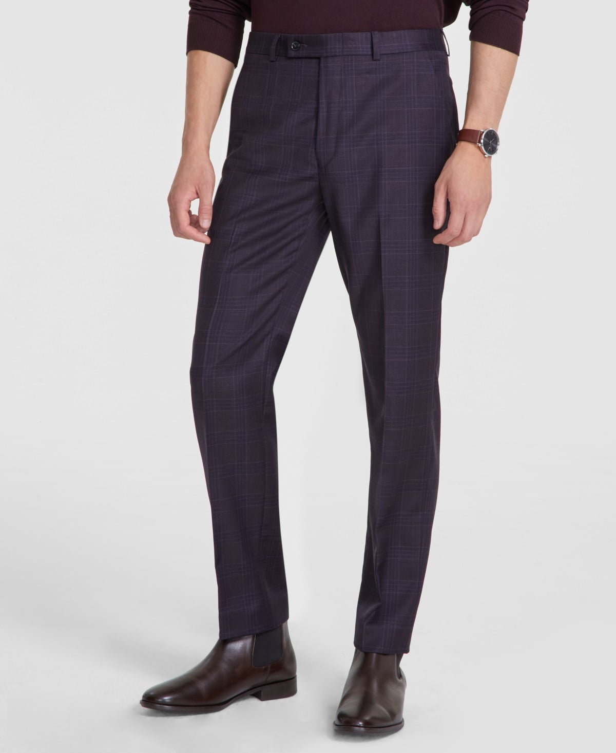 Calvin Klein Mens Slim Fit Stretch Mini Grid Dress Pants Black Size 42x32 main image 0