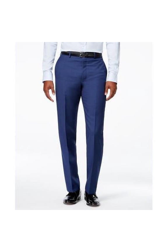Mens Slim fit Dress Pants 33 / 32 Navy Blue Solid Stretch Wool