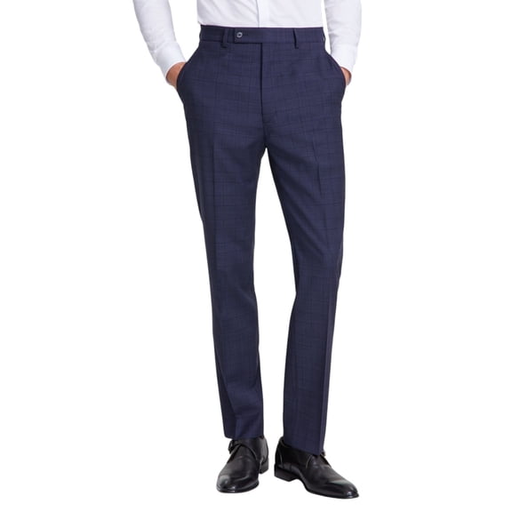 Calvin Klein Mens Slim fit Dress Pants 34 / 32 Navy Blue Plaid Stretch Wool