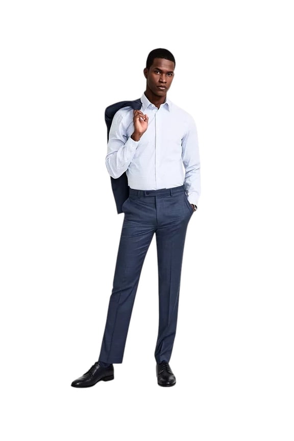 Mens Slim fit Dress Pants 34 / 32 Navy Blue Solid Stretch Wool