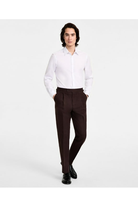 Mens Slim fit Dress Pants 36 / 30 Brown Solid Stretch