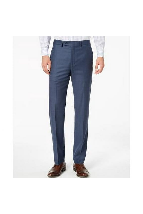 Mens Slim fit Dress Pants 38 / 32 Navy Blue Solid Stretch Wool