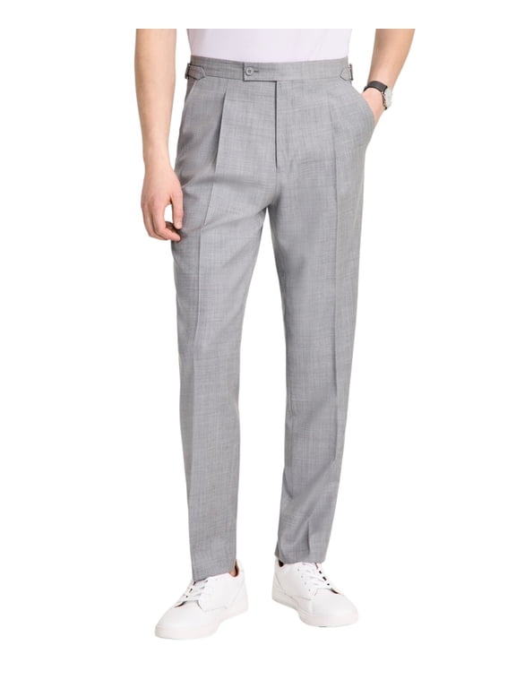 Slim-Fit Wool Dress Pants Men's 40W x 30L Light Gray Button Zip