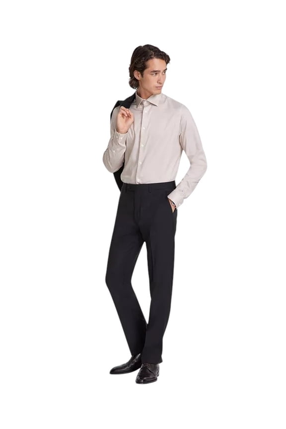 Mens Slim fit Dress Pants 42 / 30 Black Solid Stretch Wool