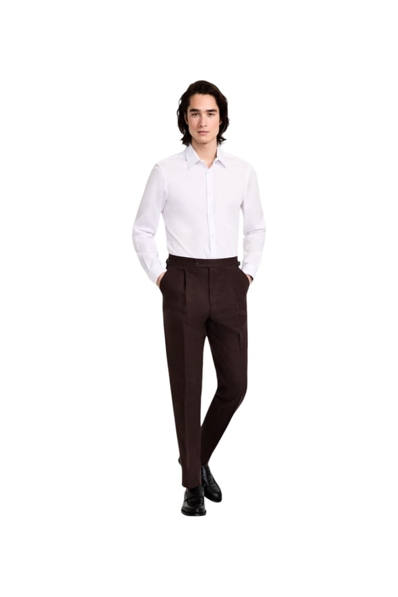 Mens Slim fit Dress Pants 42 / 30 Brown Solid Stretch Linen