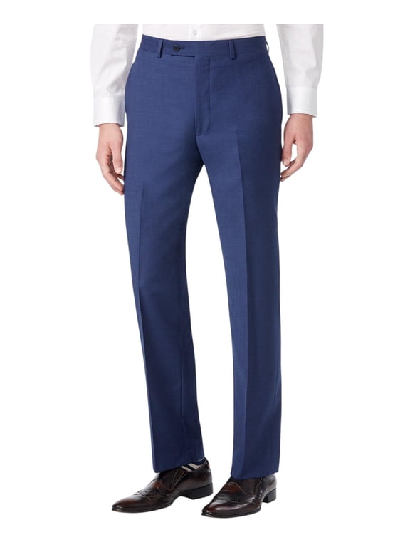 Mens Slim fit Dress Pants 42 / 32 Navy Blue Solid Stretch Wool