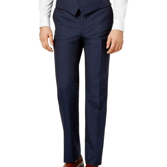 Calvin Klein Mens Slim fit Dress Pants Slacks, Blue, 35W x UnfinishedL