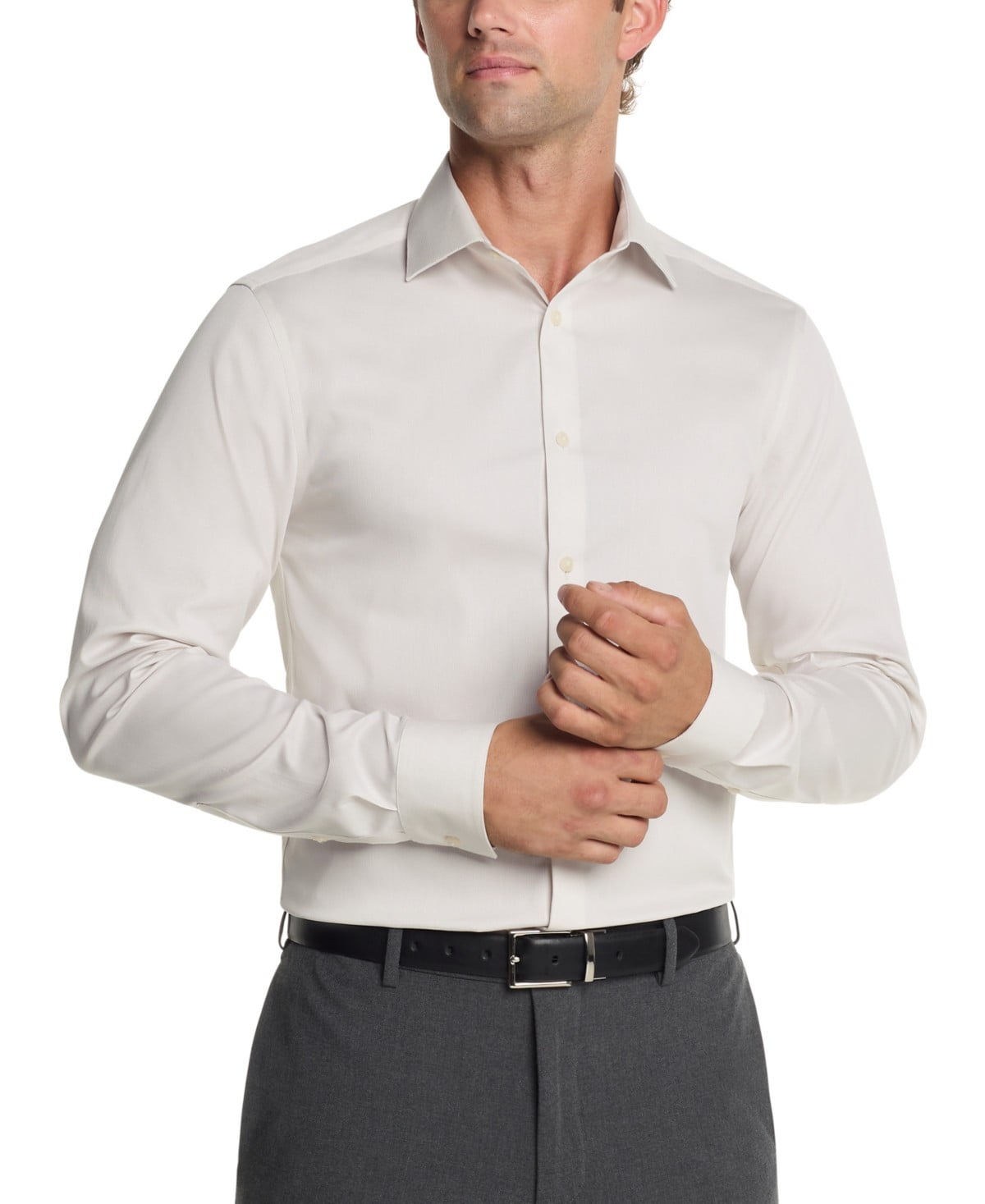 Calvin Klein Mens Slim fit Dress Shirt Large 16.5 in 32-33 Beige Solid