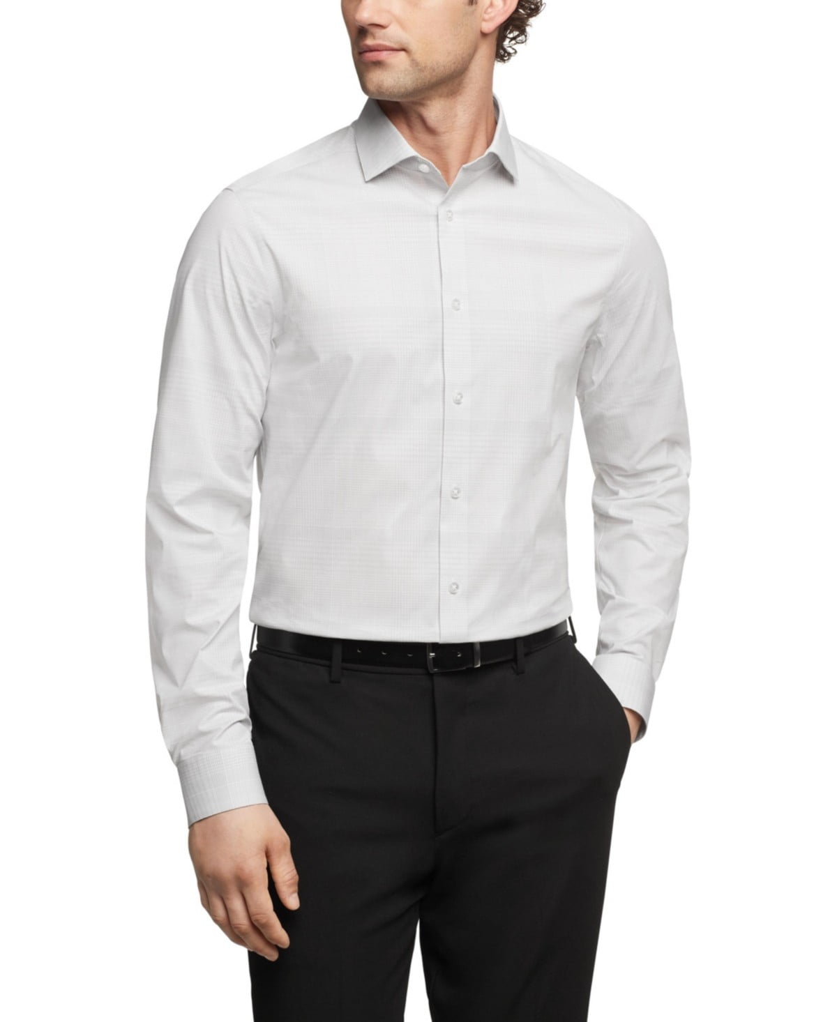 Calvin Klein Mens Slim fit Dress Shirt Large 16.5 in 34-35 Light Grey Plaid