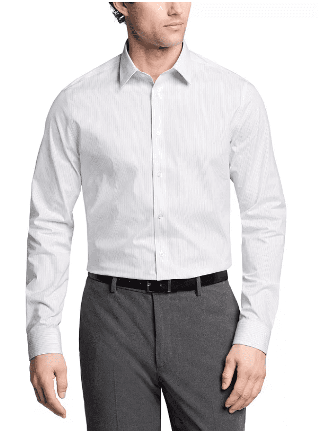 Calvin Klein Mens Slim fit Dress Shirt Large 16.5 in 34-35 Light Grey Striped