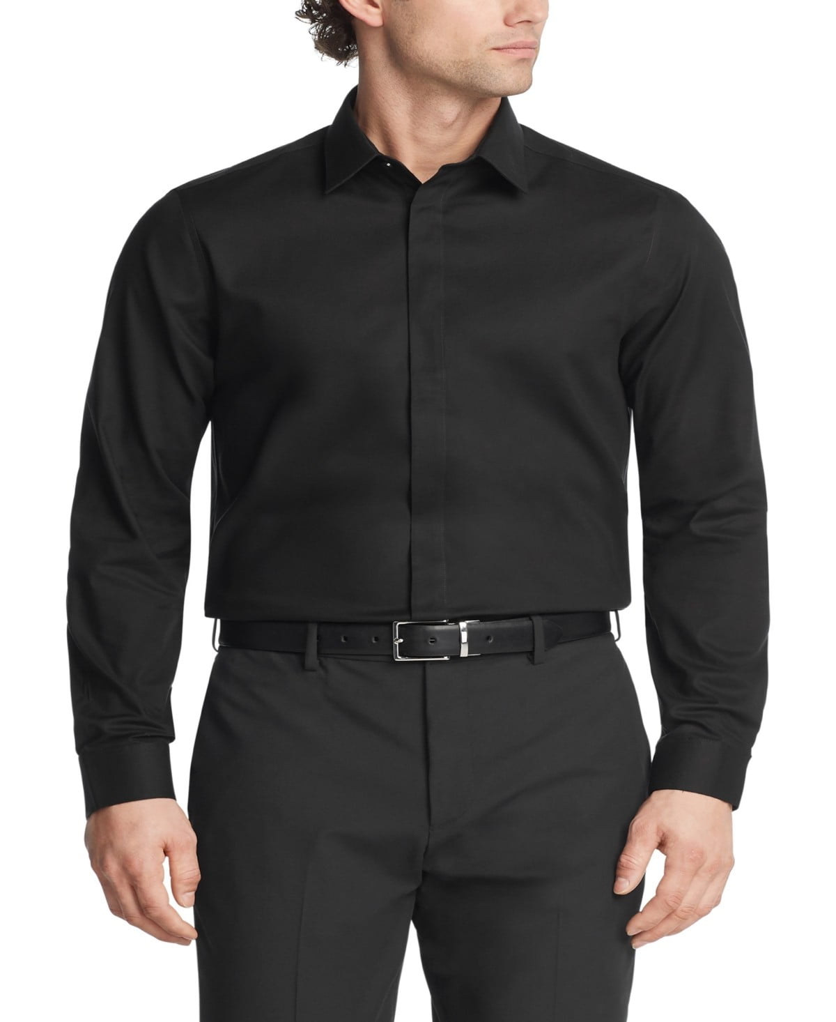 Calvin Klein Mens Slim fit Dress Shirt Large 16.5 in 36-37 Black Solid