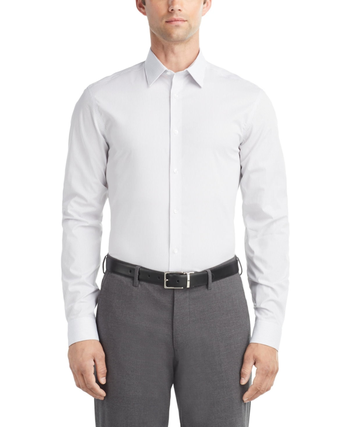 Calvin Klein Mens Slim fit Dress Shirt Large 16.5 in 36-37 Grey Striped