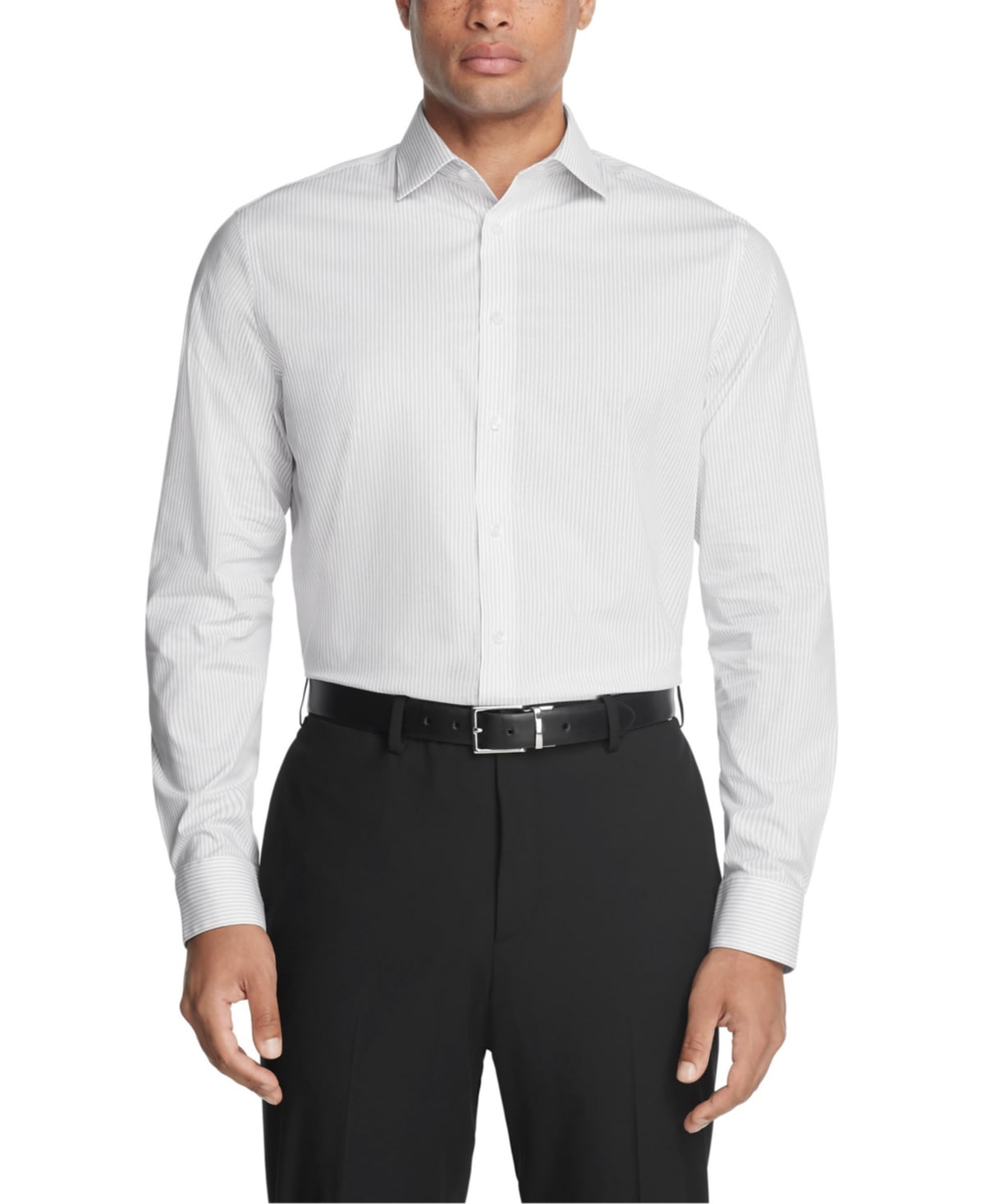 Calvin Klein Mens Slim fit Dress Shirt Large 16.5 in 36-37 White Striped
