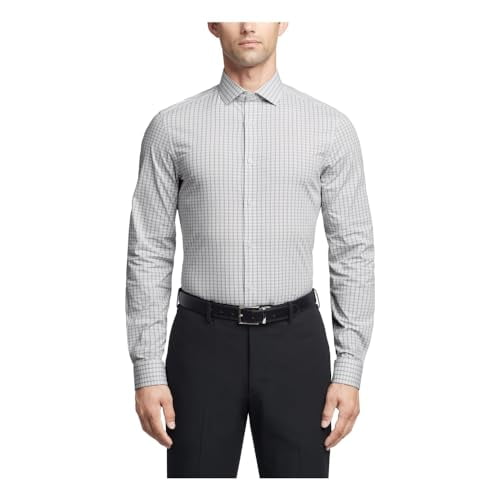 Calvin Klein Mens Slim fit Dress Shirt Large 16 in 32-33 Light Grey Plaid