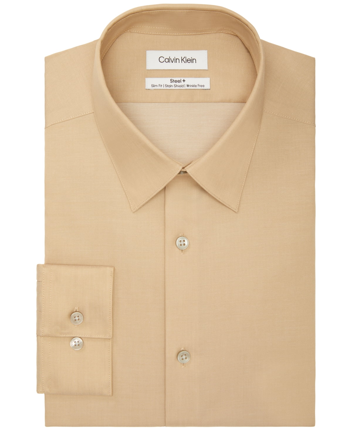 Calvin Klein Mens Slim fit Dress Shirt Large 16 in 34-35 Beige Solid