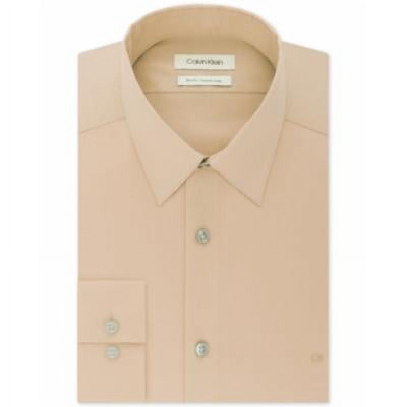 Calvin Klein Mens Slim fit Dress Shirt Large 16 in 34-35 Camel Beige Solid
