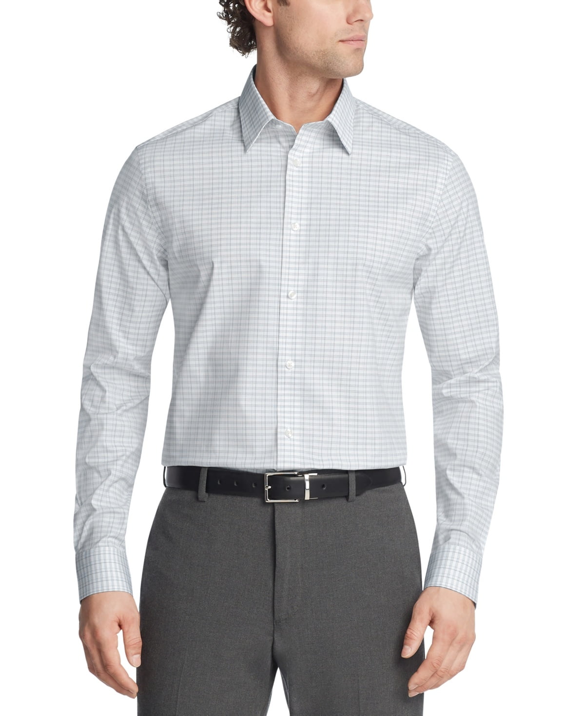 Calvin Klein Mens Slim fit Dress Shirt Medium 15.5 in 32-33 Blue Plaid