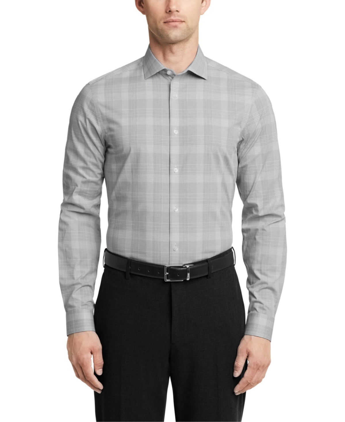 Calvin Klein Mens Slim fit Dress Shirt Medium 15.5 in 34-35 Olive Green Plaid