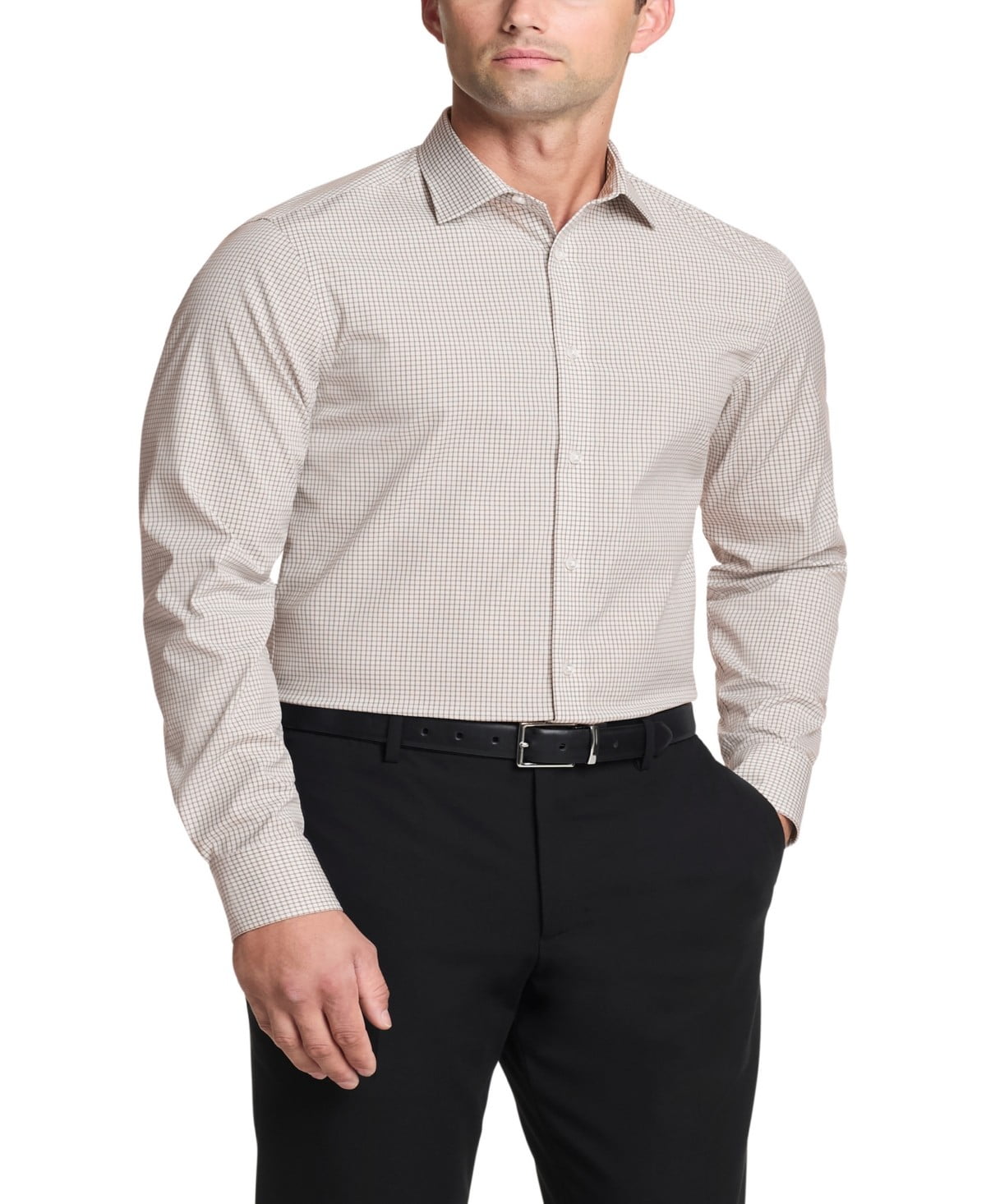 Calvin Klein Mens Slim fit Dress Shirt Medium 15 in 32-33 Beige Check