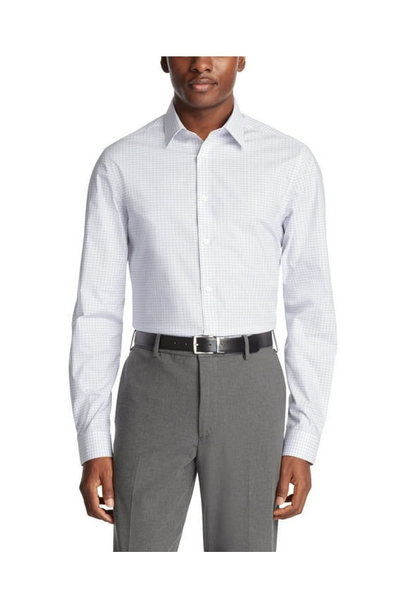 Steel+ Men's Dress Shirt Stretch Slim Fit Check Blue M (15, 34-35)