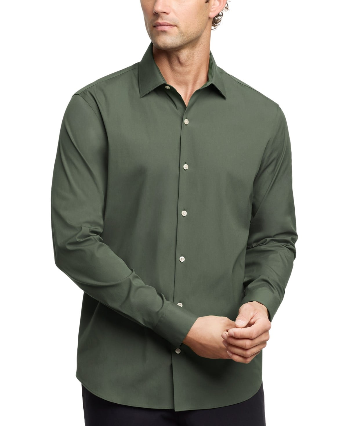 Calvin Klein Mens Slim fit Dress Shirt XL 17-17.5 34-35 Hunter Green Solid