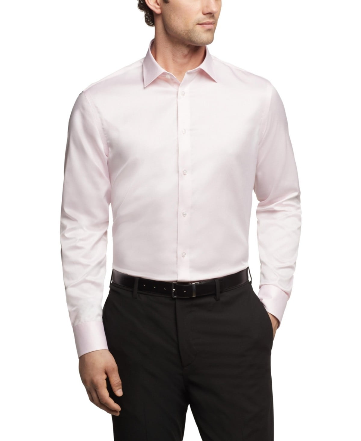 Calvin Klein Mens Slim fit Dress Shirt XL 17.5 in 32-33 Pink Solid Stretch