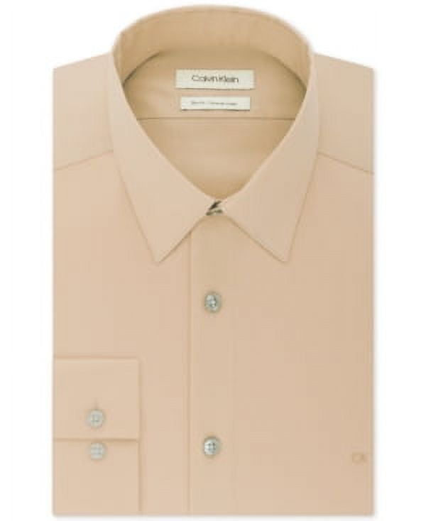 Calvin Klein Mens Slim fit Dress Shirt XL 17.5 in 36-37 Beige Solid