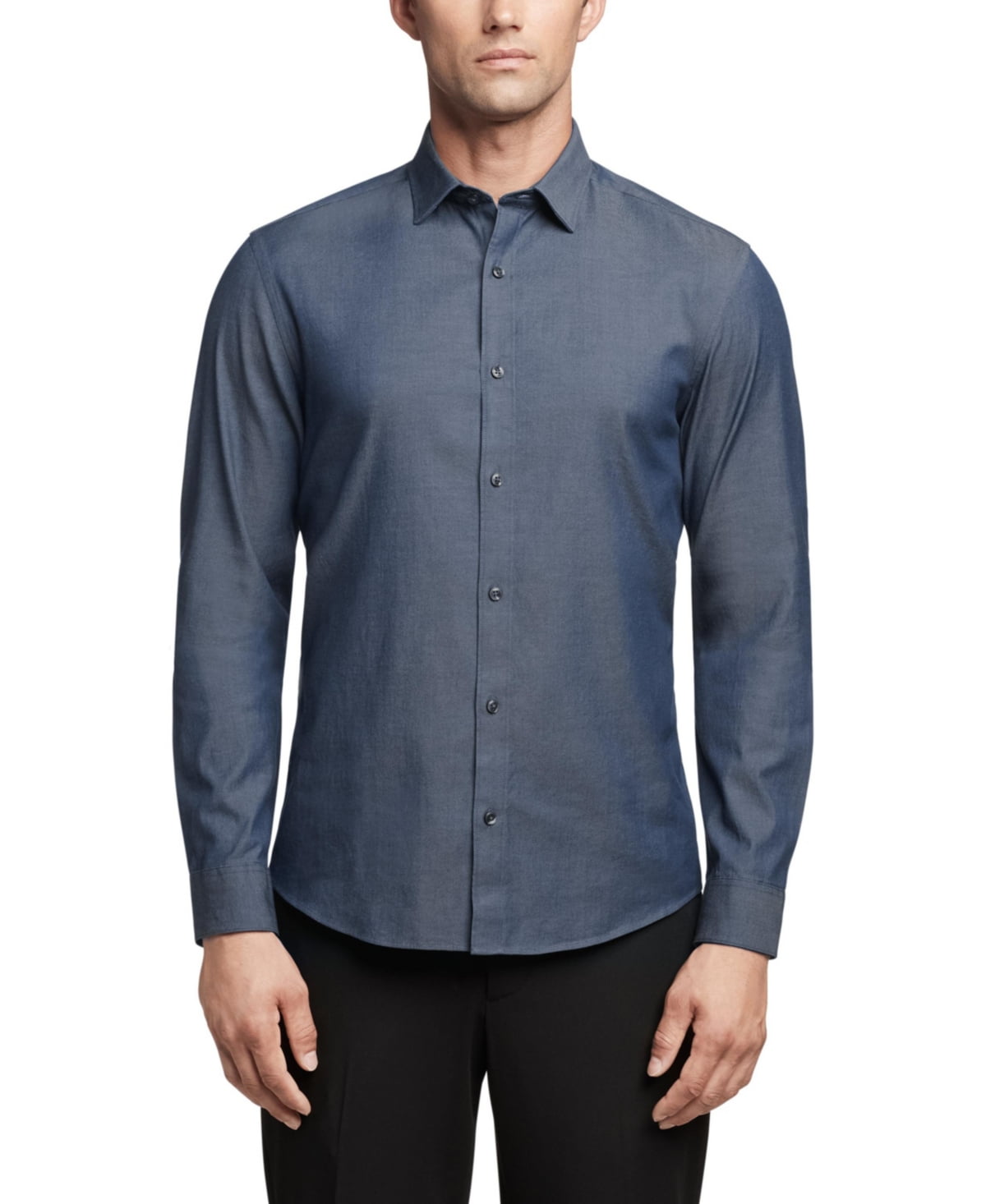 Calvin Klein Mens Slim fit Dress Shirt XL 17 in 32-33 Denim Blue Solid