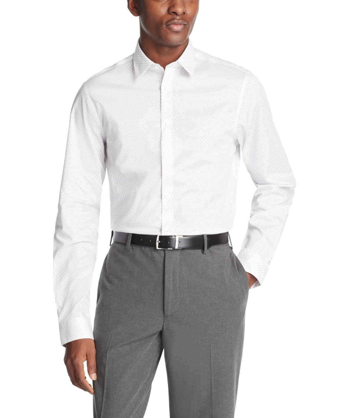 Calvin Klein Mens Slim fit Dress Shirt XL 17 in 32-33 Grey Argyle/Diamond