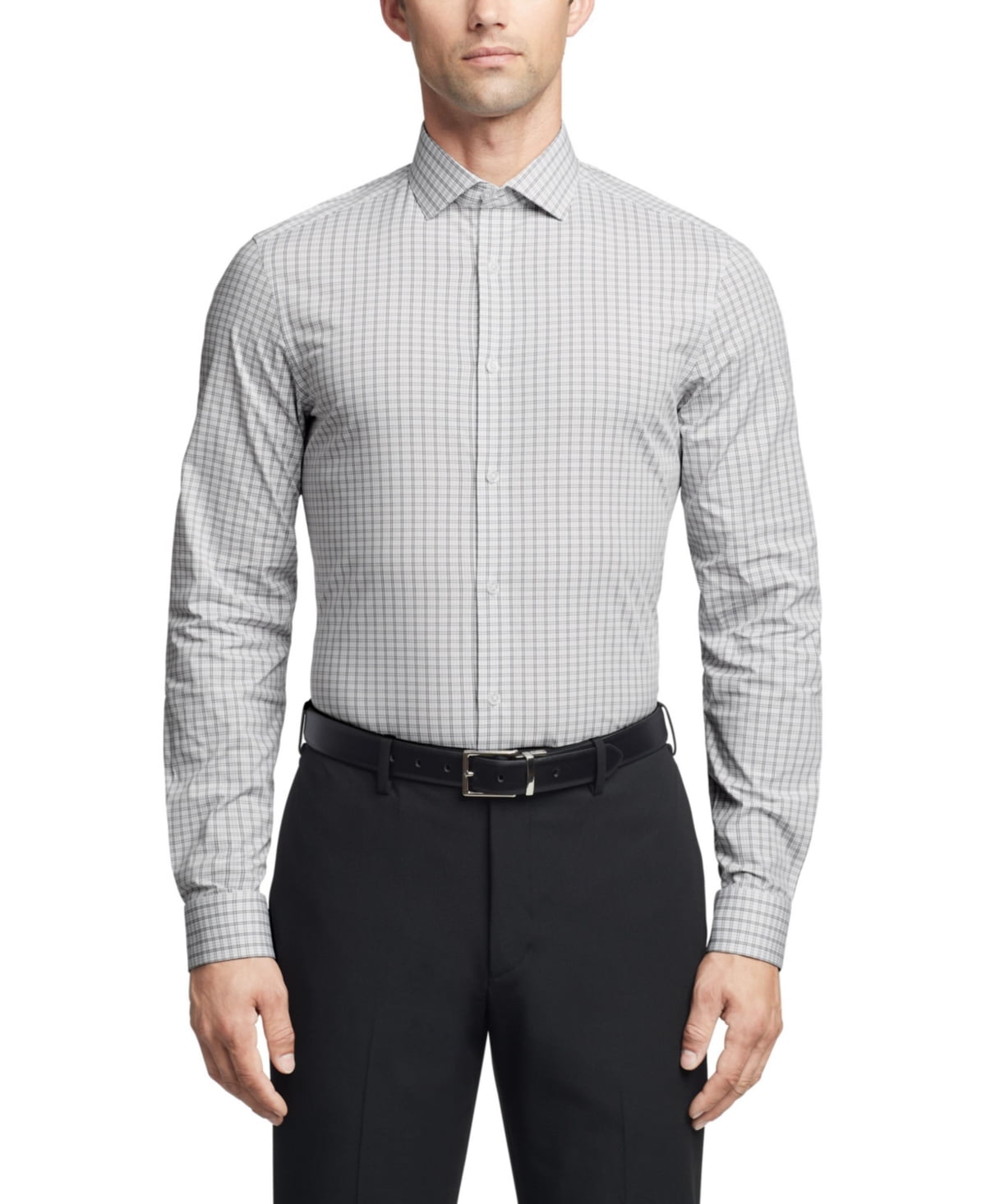 Calvin Klein Mens Slim fit Dress Shirt XL 17 in 32-33 Grey Plaid