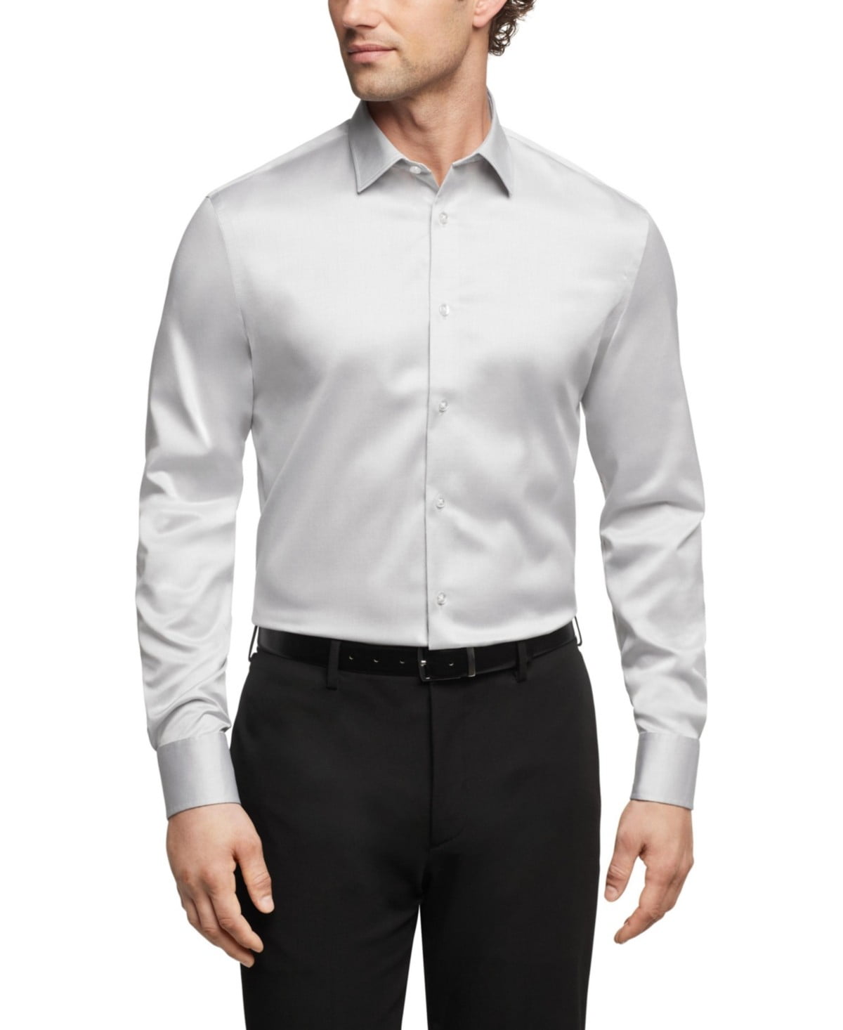 Calvin Klein Mens Slim fit Dress Shirt XL 17 in 32-33 Light Grey Solid
