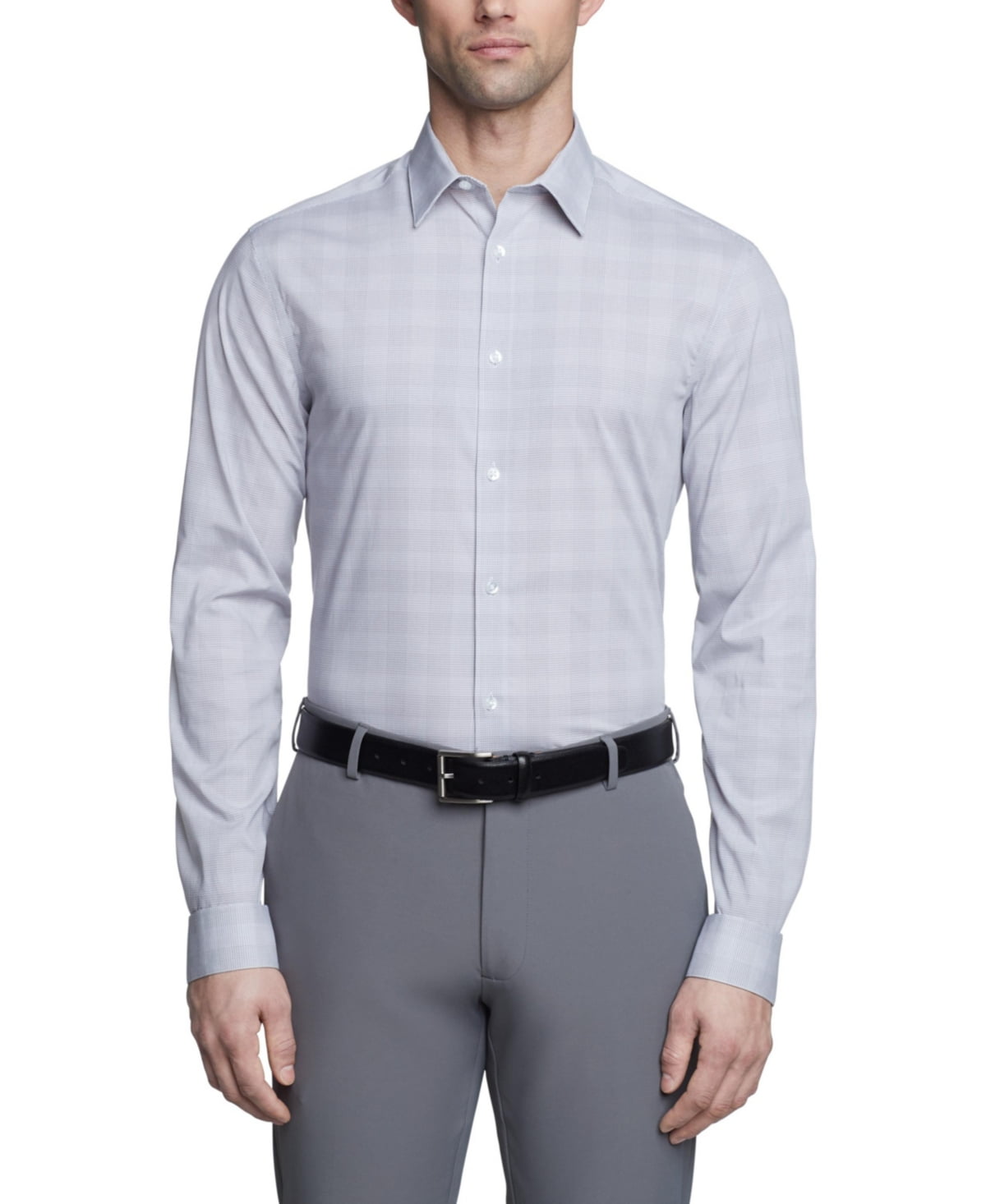 Calvin Klein Mens Slim fit Dress Shirt XL 17 in 34-35 Grey Plaid