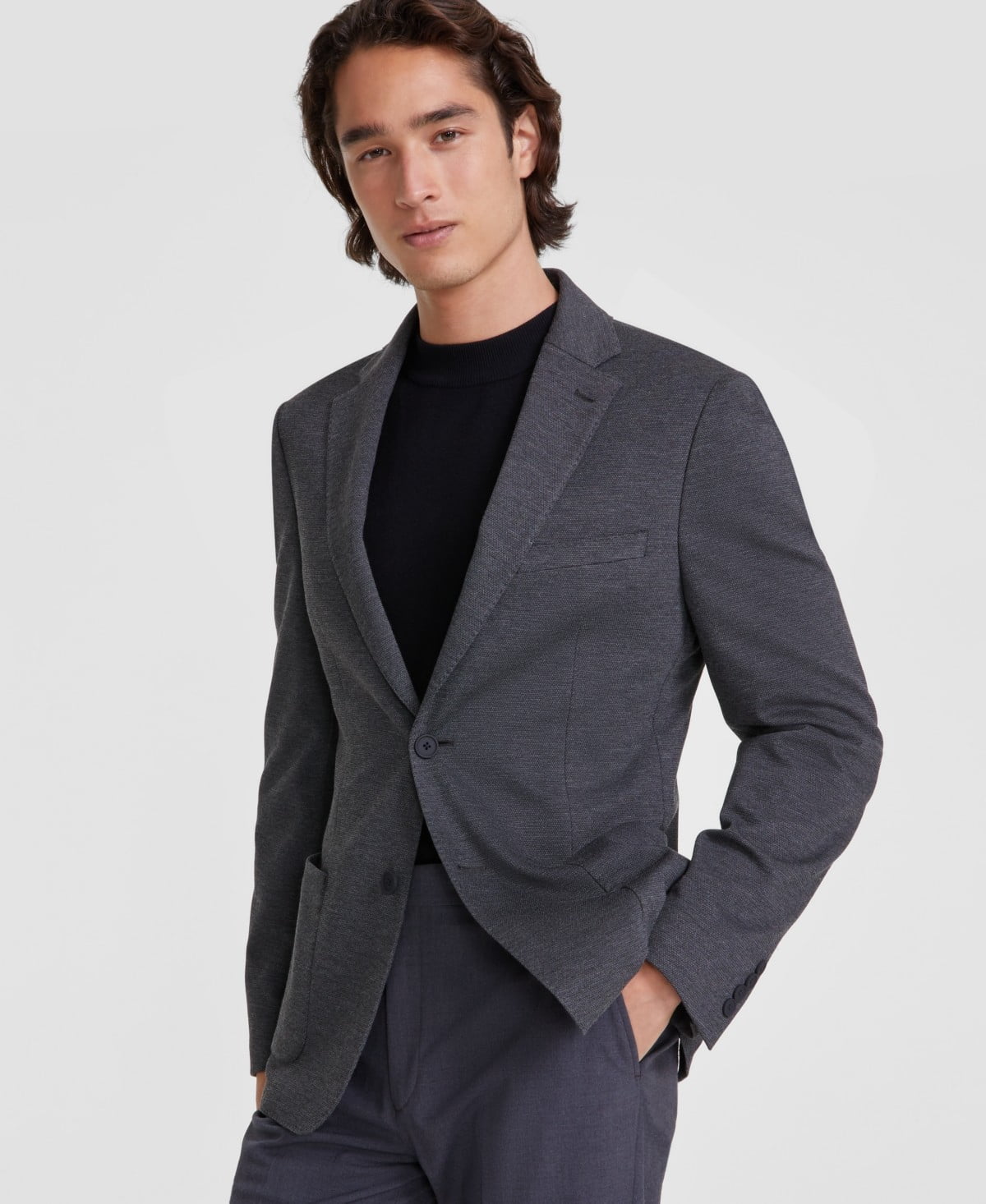 Calvin Klein Mens Slim fit Knit Sport Coat Blazer 34 R Dark Grey Solid ...