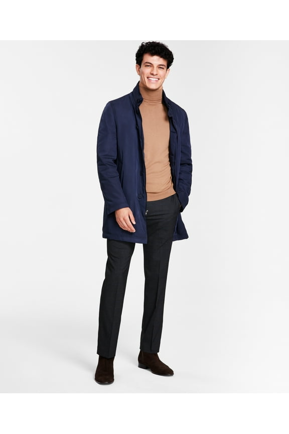 Men's Slim-Fit Water-Resistant Overcoat Coat 38R Navy Blue