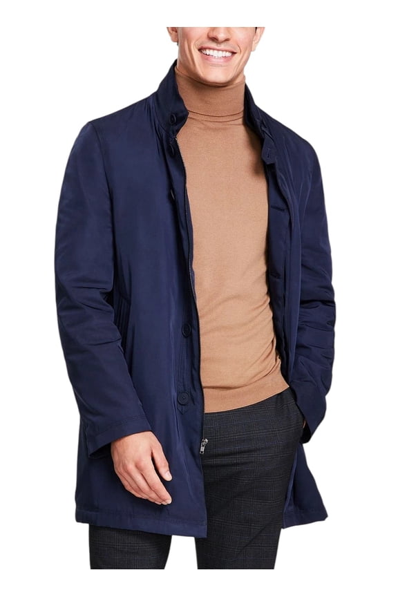 Mens Slim-Fit Water-Resistant Overcoat Coat 38S Navy Blue