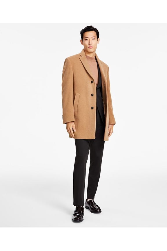 Men's Prosper Wool-Blend Slim Fit Overcoat Coat 38 S Camel Brown