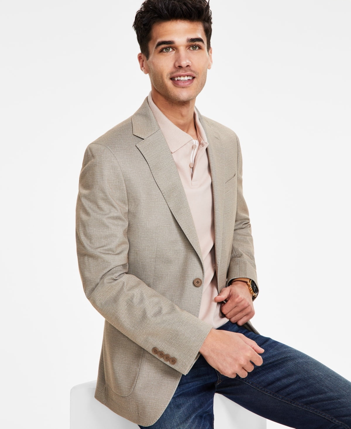 Calvin Klein Mens Slim fit Sport Coat Blazer 38 S Beige Solid