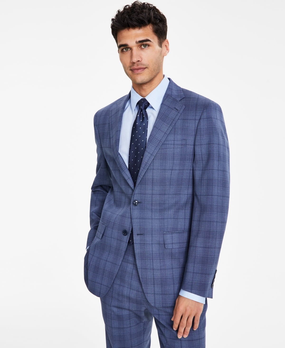 Calvin Klein Mens Slim fit Suit Jacket Blazer 36 R Blue Plaid Stretch