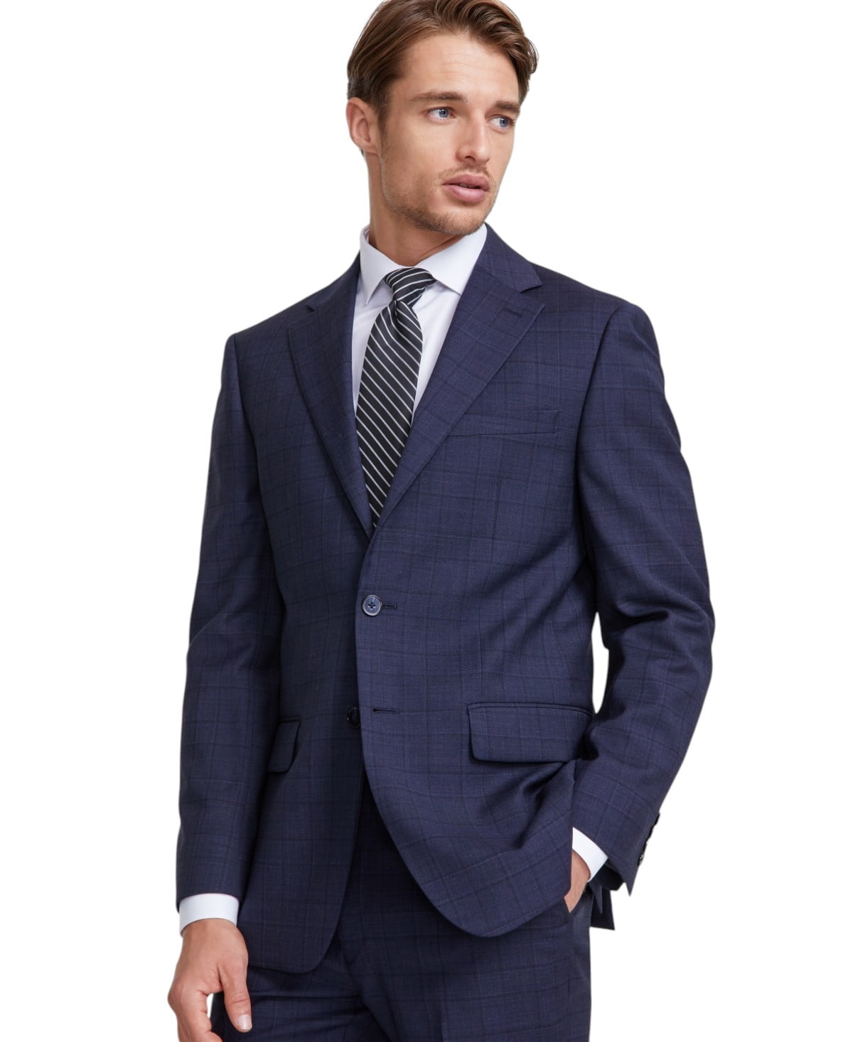 Calvin Klein Mens Slim fit Suit Jacket Blazer 38 R Navy Blue Plaid 