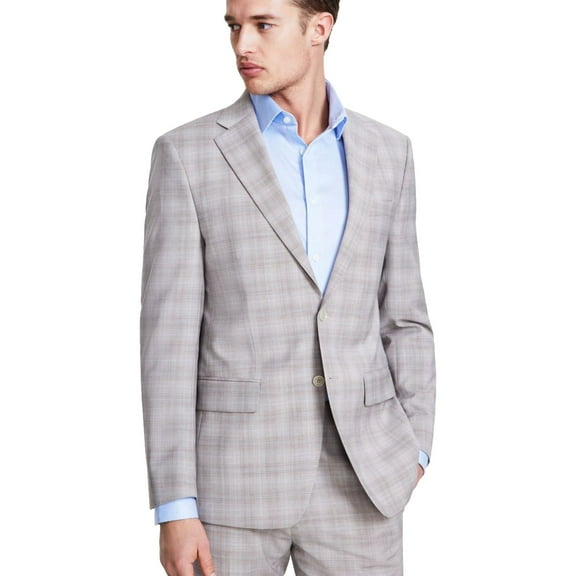 Calvin Klein Mens Wool Blend, Stretch, Plaid Two Button Blazer Jacket, Multicoloured, 38 Short