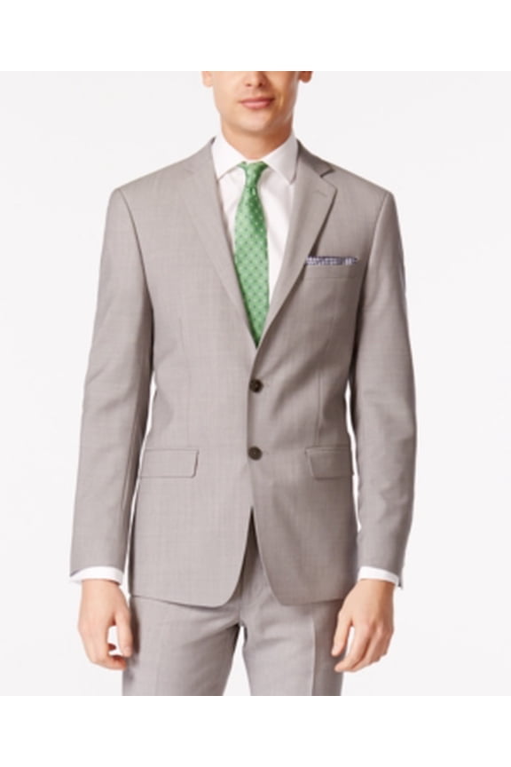 Mens Slim fit Wool Suit Jacket Blazer 40 L Light Gray Solid